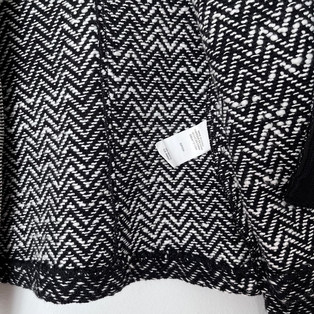 Lucky Brand Black Herringbone Tweed Moto Sweater Jacket - Picture 7 of 8